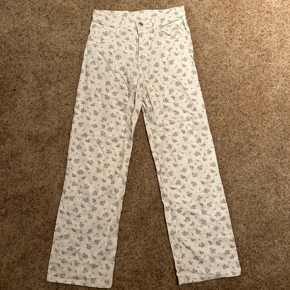 Floral wide leg jeans